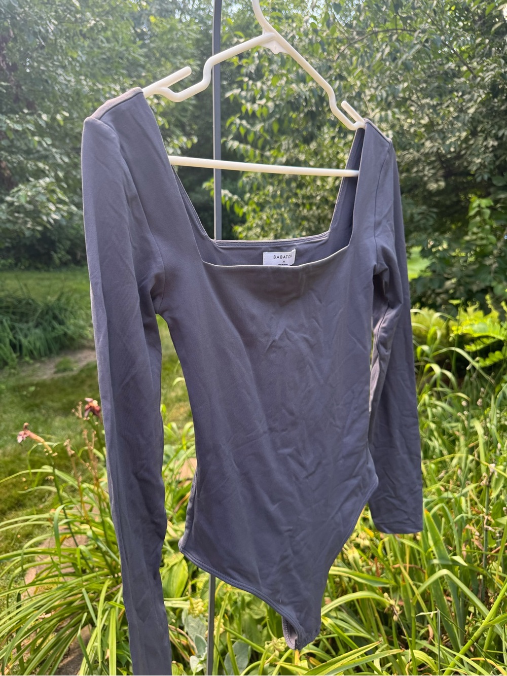 Aritzia Babaton Long Sleeve Square Neck Bodysuit - Slate Gray